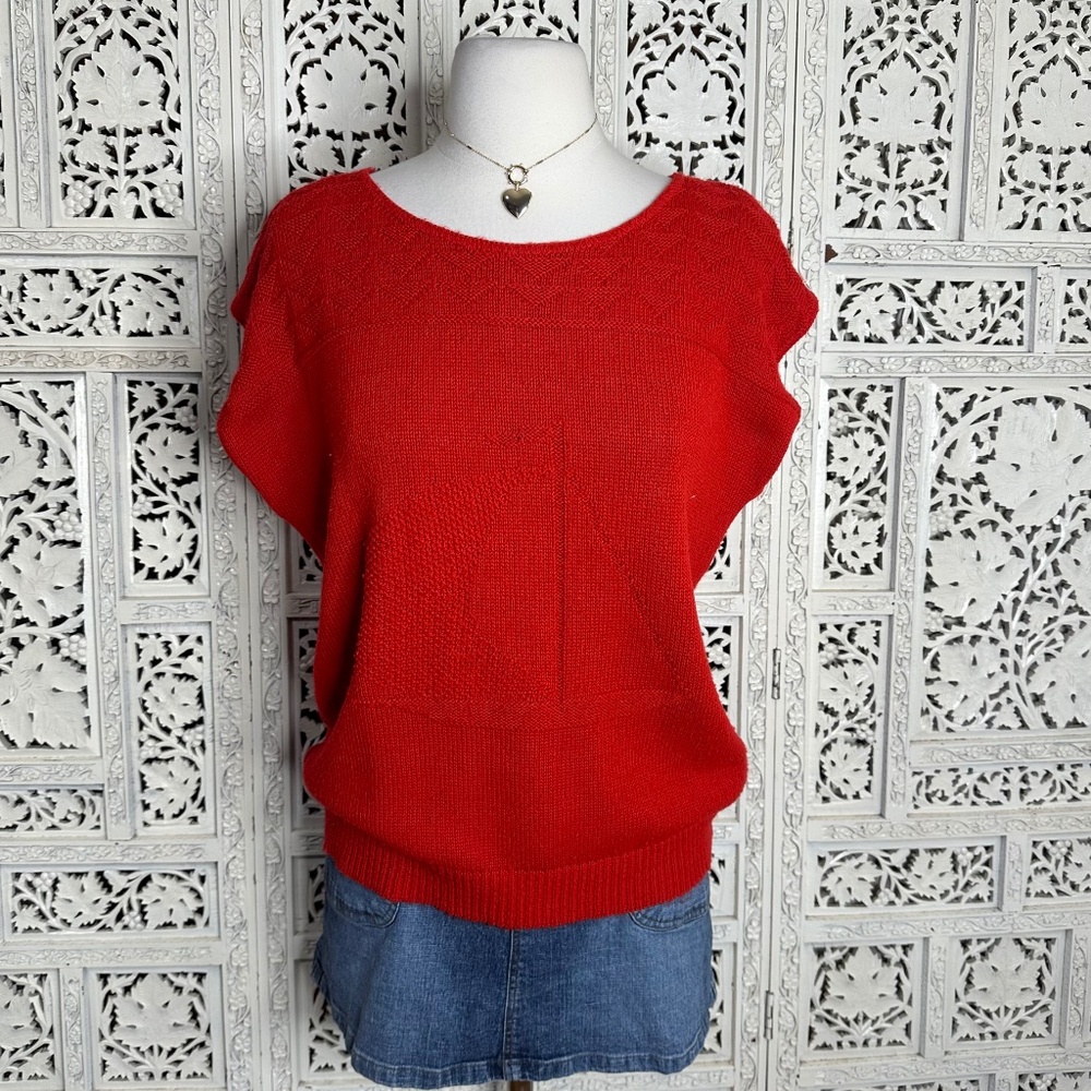 Vintage Red Knit Nautical Boat Theme Lightweight Geometric Sweater Vest Sz‎ M